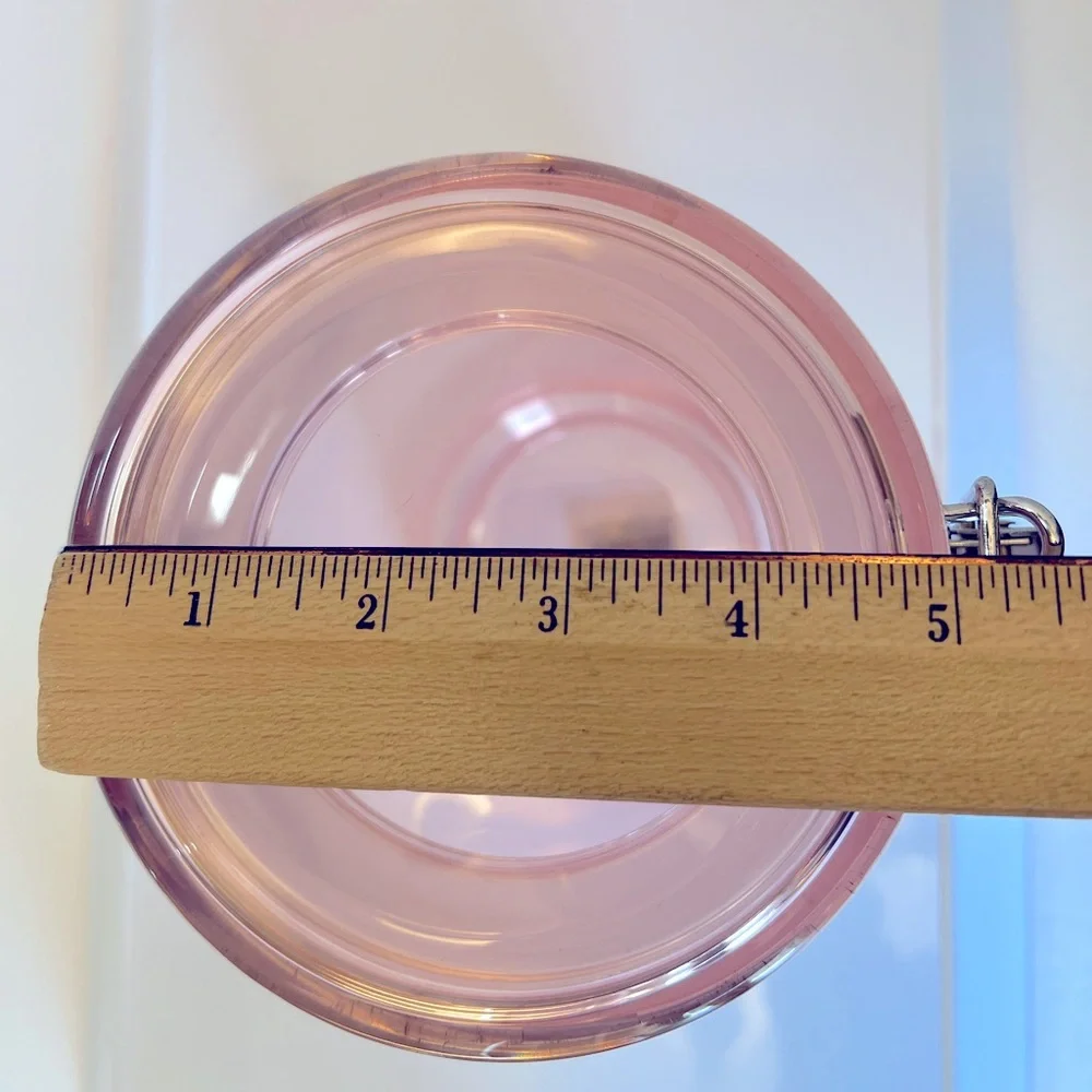 Two Vintage 85 Oz Pink Acrylic Airtight Jar Storage with Silver Clamp Closure.